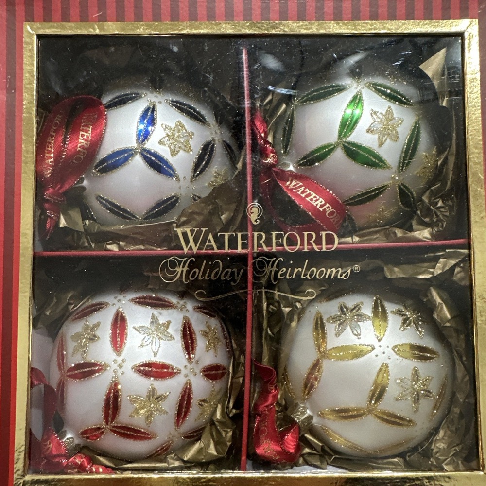 Set 4 Waterford Holiday Heirlooms Epiphany Adornments Blown Glass Xmas Ornaments